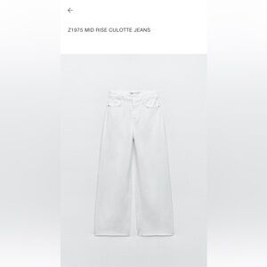 Zara Z1975 Mid Rise Culotte Jeans. NWOT